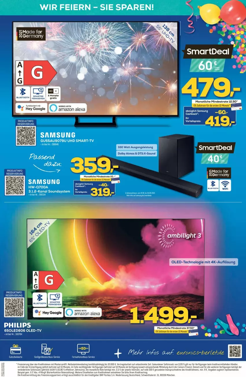 Aktueller Prospekt Euronics - Prospekte - von 31.08 bis 07.09.2022 - strona 3 - produkty: alexa, amazon alexa, eier, Germ, gutschein, Oled-TV, Samsung, Ti, uhd