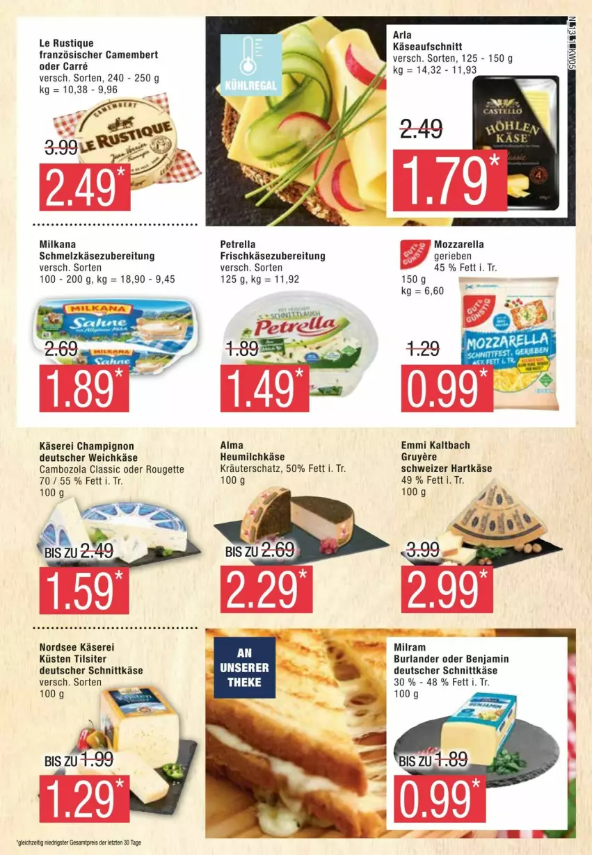 Aktueller Prospekt Edeka - Prospekte - von 27.01 bis 03.02.2024 - strona 13 - produkty: arla, aufschnitt, burlander, cambozola, camembert, champignon, deutscher schnittkäse, deutscher weichkäse, eis, emmi, frischkäse, frischkäsezubereitung, hartkäse, Heu, heumilch, Käse, kräuter, Kräuterschatz, Le Rustique, milch, milka, milkana, mozzarella, Nordsee, petrella, reis, rel, rouge, rougette, Schmelzkäse, schmelzkäsezubereitung, schnittkäse, schweizer hartkäse, Ti, Tilsiter, weichkäse, ZTE