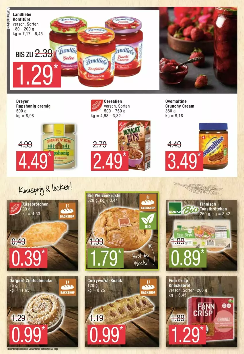 Aktueller Prospekt Edeka - Prospekte - von 27.01 bis 03.02.2024 - strona 18 - produkty: bio, brot, brötchen, cerealien, honig, knäckebrot, konfitüre, ovomaltine, Ti, toast