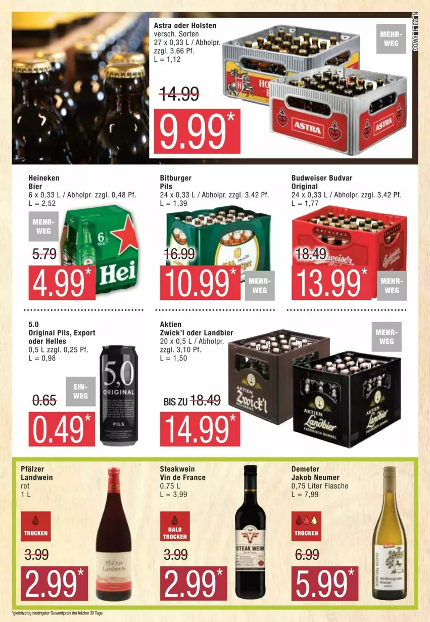 Aktueller Prospekt Edeka - Prospekte - von 27.01 bis 03.02.2024 - strona 23 - produkty: Astra, bier, bitburger, bitburger pils, budweiser, burger, eis, elle, flasche, gin, heineken, holsten, jako, pils, reis, steak, Ti, vin de france, wein, WICK, ZTE