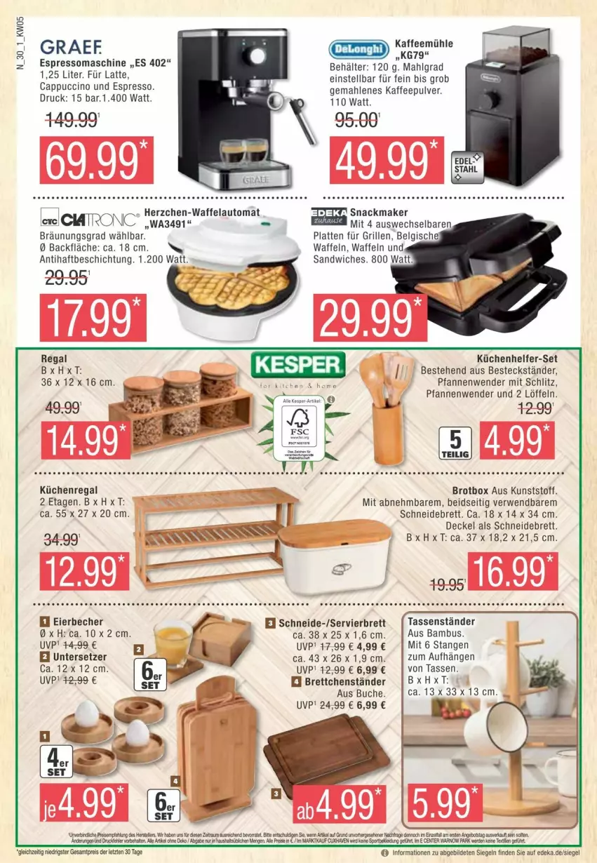 Aktueller Prospekt Edeka - Prospekte - von 27.01 bis 03.02.2024 - strona 30 - produkty: ariel, auto, bambus, Becher, Behälter, besteck, Brettchen, brot, buch, Cap, cappuccino, cin, decke, Deckel, deka, eier, Eierbecher, eis, ente, erde, espresso, grill, kaffee, Kaffeemühle, kleid, Kleidung, küche, Küchen, Küchenhelfer, Küchenregal, latte, LG, Löffel, pfanne, pfannen, Pfannenwender, regal, reis, rwe, sandwich, schneidebrett, snack, Sport, tasse, Ti, Untersetzer, waffeln, ZTE