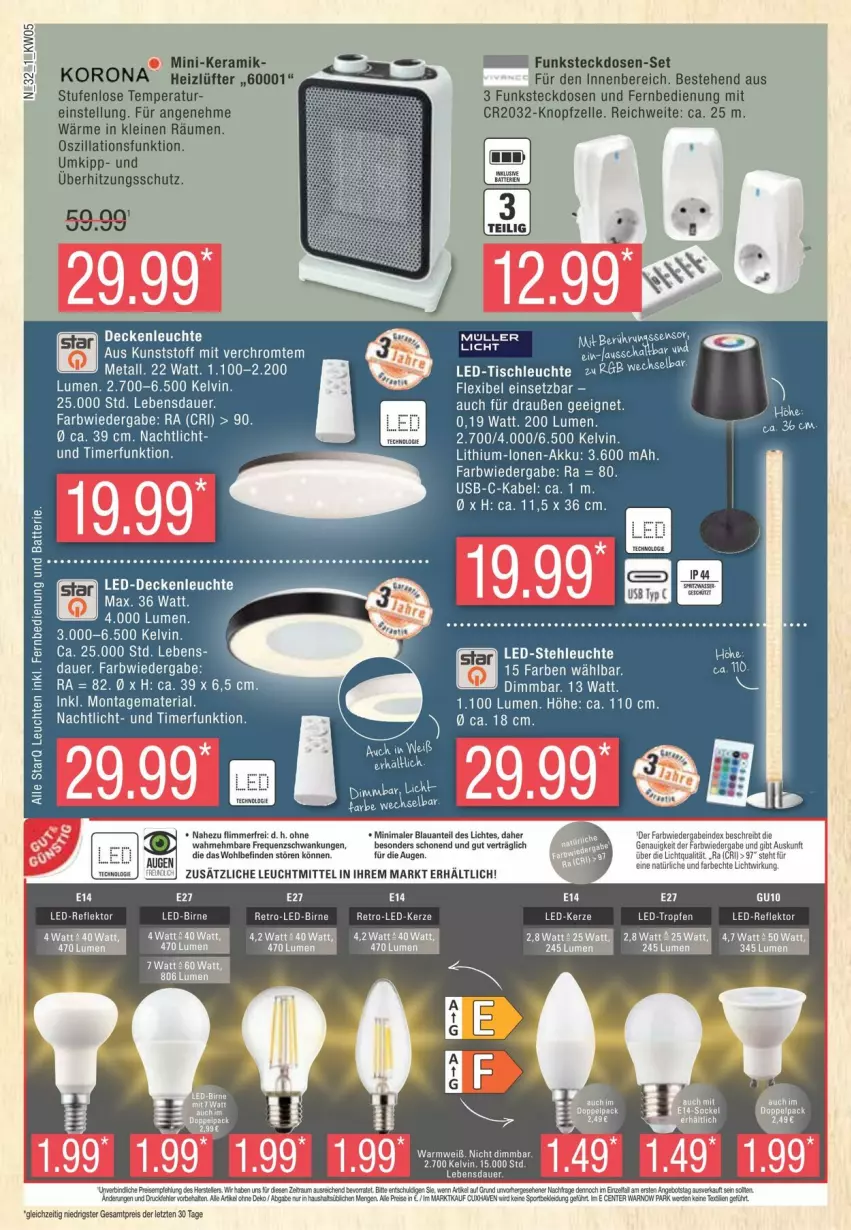 Aktueller Prospekt Edeka - Prospekte - von 27.01 bis 03.02.2024 - strona 32 - produkty: akku, auer, batterie, decke, deckenleuchte, eis, elle, ente, erde, fernbedienung, led-deckenleuchte, led-stehleuchte, led-tischleuchte, leine, Leuchte, leuchten, leuchtmittel, Lithium-Lonen-Akku, Nachtlicht, reis, Ria, steckdose, stehleuchte, tee, Ti, timer, tisch, tischleuchte, überhitzungsschutz, usb, ZTE