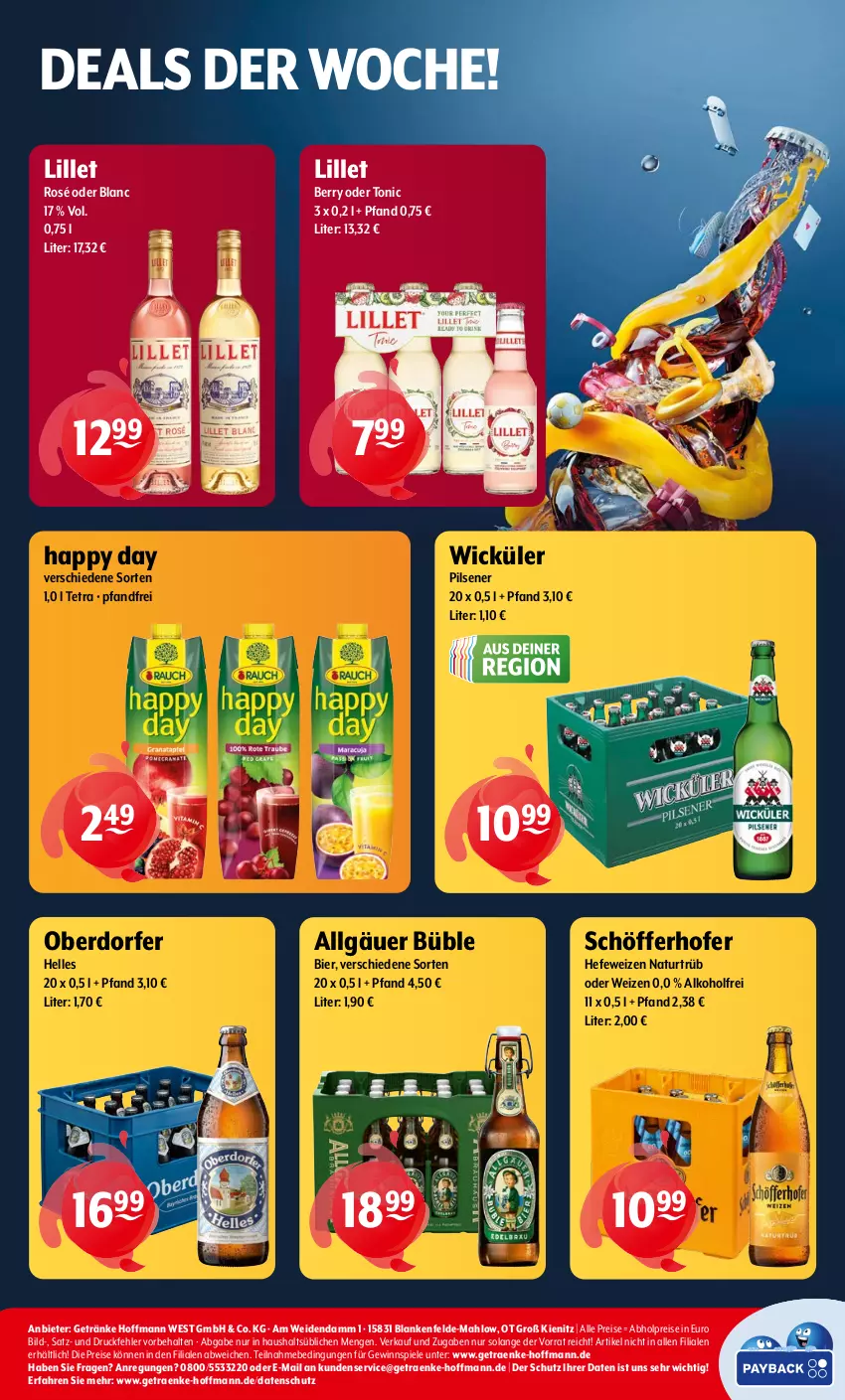 Aktueller Prospekt Getraenke Hoffmann - Prospekte - von 21.05 bis 25.05.2024 - strona 8 - produkty: abholpreise, alkohol, bier, eis, elle, getränk, getränke, gewinnspiel, Happy Day, Hefe, hefeweizen, LG, lillet, natur, pils, pilsener, reis, schöfferhofer, Spiele, Ti, tonic, WICK