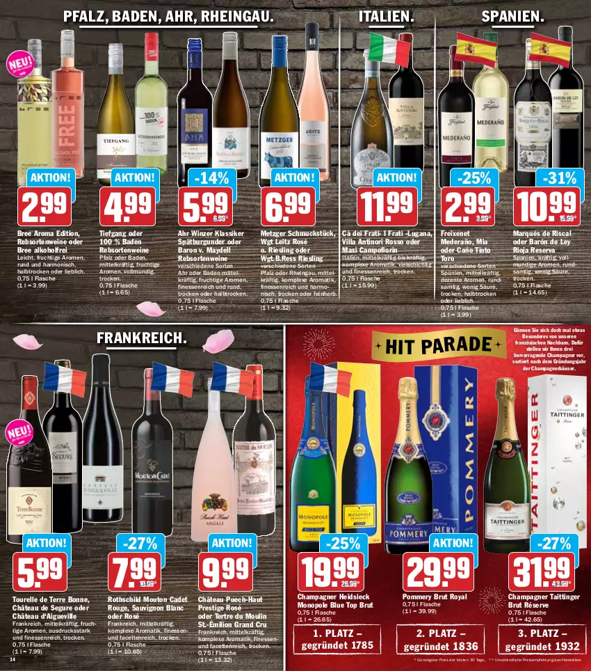 Aktueller Prospekt Hit - Prospekte - von 30.05 bis 04.06.2022 - strona 14 - produkty: alkohol, Bad, bree, brut, burgunder, champagne, champagner, dell, eis, elle, ente, finesse, flasche, freixenet, frucht, leitz, lion, rebsortenweine, reis, rel, riesling, rioja, rouge, sauvignon, sauvignon blanc, Schmuck, spätburgunder, teller, Ti, wein, weine, ZTE