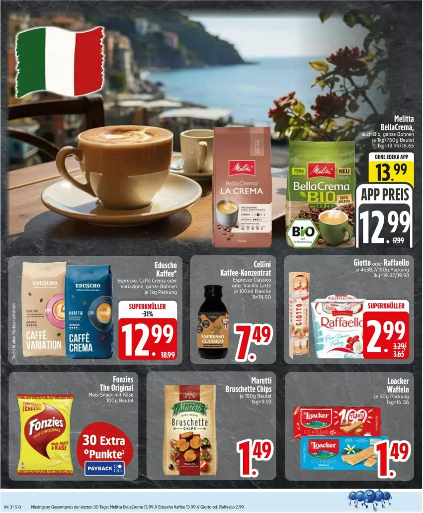 Aktueller Prospekt Edeka - Prospekte - von 27.07 bis 01.08.2026 - strona 12 - produkty: bellacrema, beutel, bohne, bohnen, deka, eduscho, eis, giotto, kaffee, Käse, latte, mais, melitta, raffaello, reis, Ria, snack, ZTE