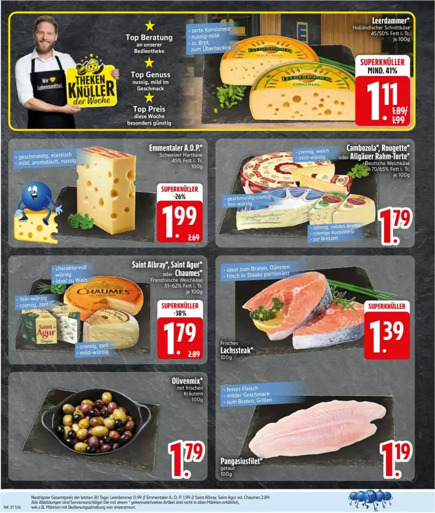 Aktueller Prospekt Edeka - Prospekte - von 27.07 bis 01.08.2026 - strona 18 - produkty: albray, emmentaler, holländischer schnittkäse, Käse, kräuter, kräutern, lachs, leerdammer, mac, nuss, Saint Agur, saint albray, schnittkäse, steak, Ti, varta, weichkäse