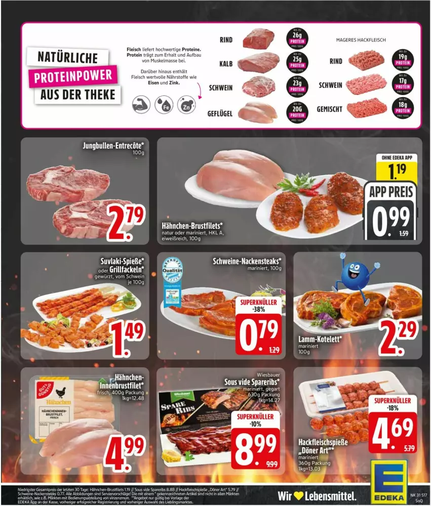 Aktueller Prospekt Edeka - Prospekte - von 27.07 bis 01.08.2026 - strona 19 - produkty: auer, Bau, Bauer, brustfilet, eis, elle, filet, filets, fleisch, Fleischspieße, Geflügel, gewürz, hackfleisch, hähnchen-brustfilet, kotelett, lamm, natur, rind, schwein, Ti, uhr, wein, wiesbauer