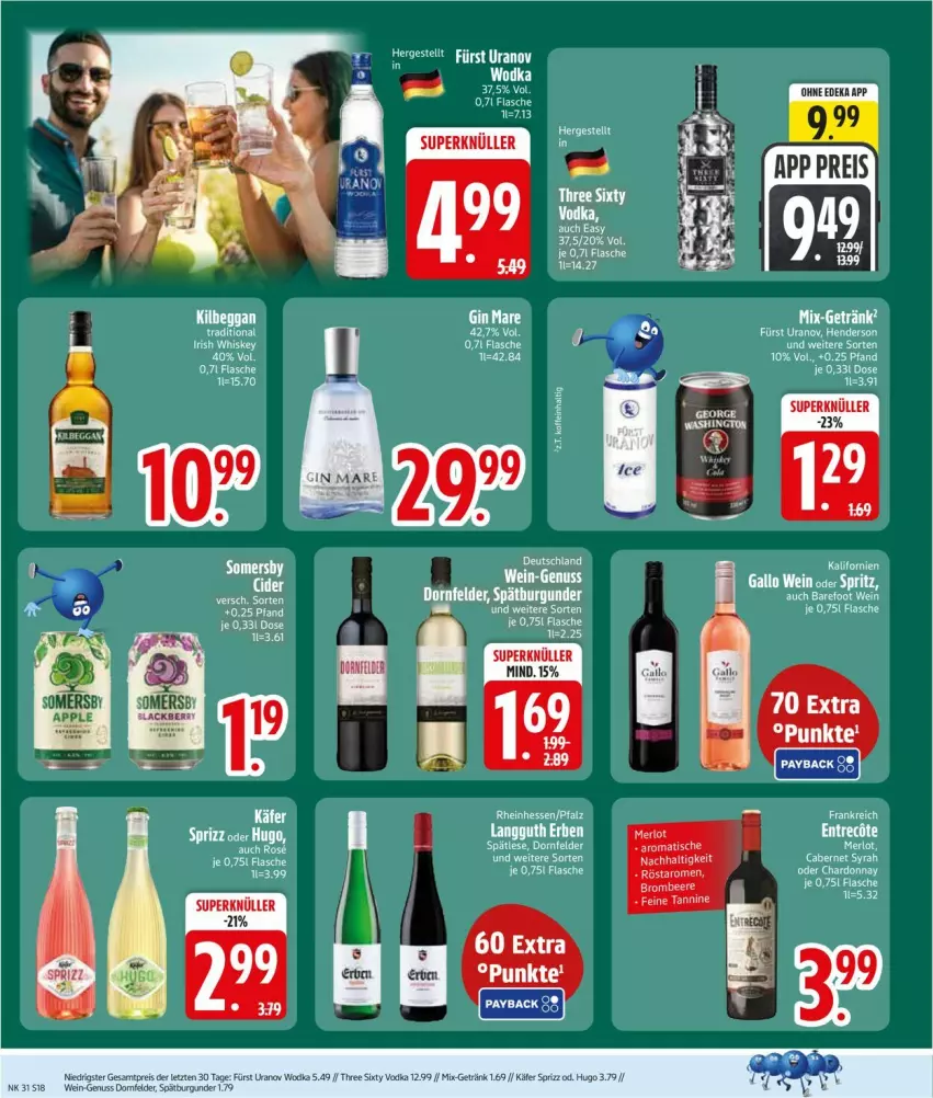 Aktueller Prospekt Edeka - Prospekte - von 27.07 bis 01.08.2026 - strona 20 - produkty: dornfelder, eis, ente, flasche, gallo, getränk, hugo, käfer, kilbeggan, nuss, reis, somersby, Sprizz, Three Sixty, vodka, wein, wodka, ZTE