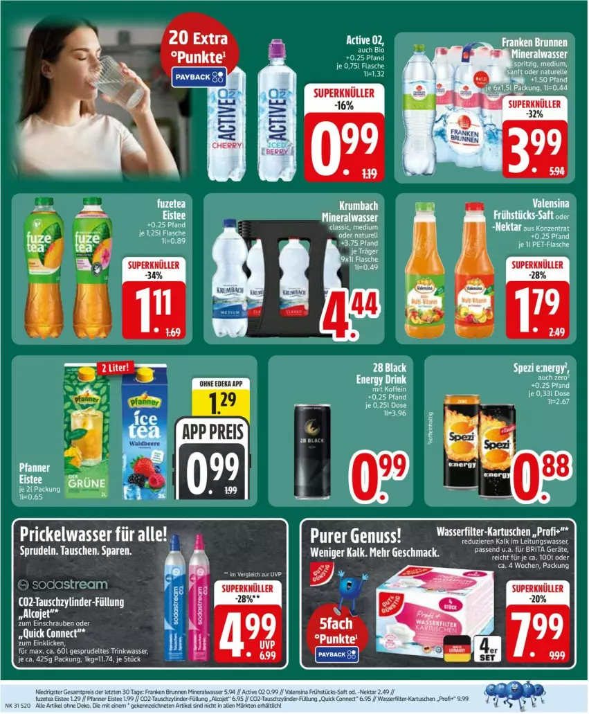 Aktueller Prospekt Edeka - Prospekte - von 27.07 bis 01.08.2026 - strona 22 - produkty: Alwa, bio, brita, brunnen, eis, eistee, flasche, franken brunnen, fuzetea, gsw, lack, leine, LG, mineralwasser, natur, ndk, Nektar, pfanne, Pfanner, reis, rel, saft, Spezi, Sprudel, tee, Ti, valensina, wasser, wasserfilter, ZTE