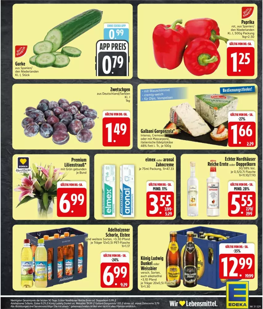 Aktueller Prospekt Edeka - Prospekte - von 27.07 bis 01.08.2026 - strona 31 - produkty: adelholzener, alkohol, bier, creme, deka, eis, eistee, elmex, flasche, gurke, Holz, Käse, lebensmittel, Mexx, paprika, paprika rot, pet-flasche, reis, schorle, tee, Ti, vorspeise, weissbier, zahncreme