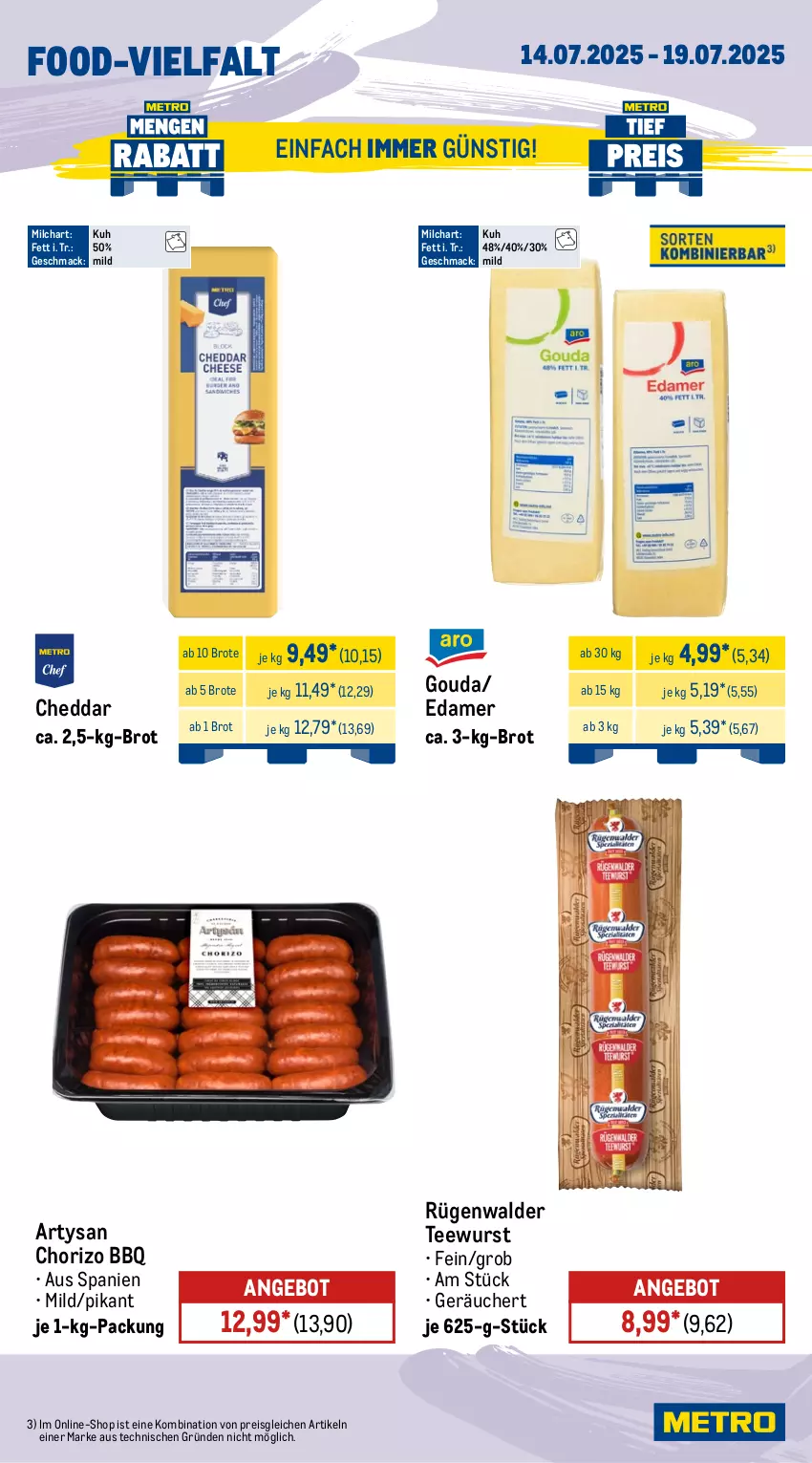 Aktueller Prospekt Metro - Wochen-Angebote Gastro - von 14.07 bis 19.07.2025 - strona 11 - produkty: angebot, brot, cheddar, chorizo, edamer, eis, gouda, mac, milch, reis, rügenwalder, tee, teewurst, Ti, wurst