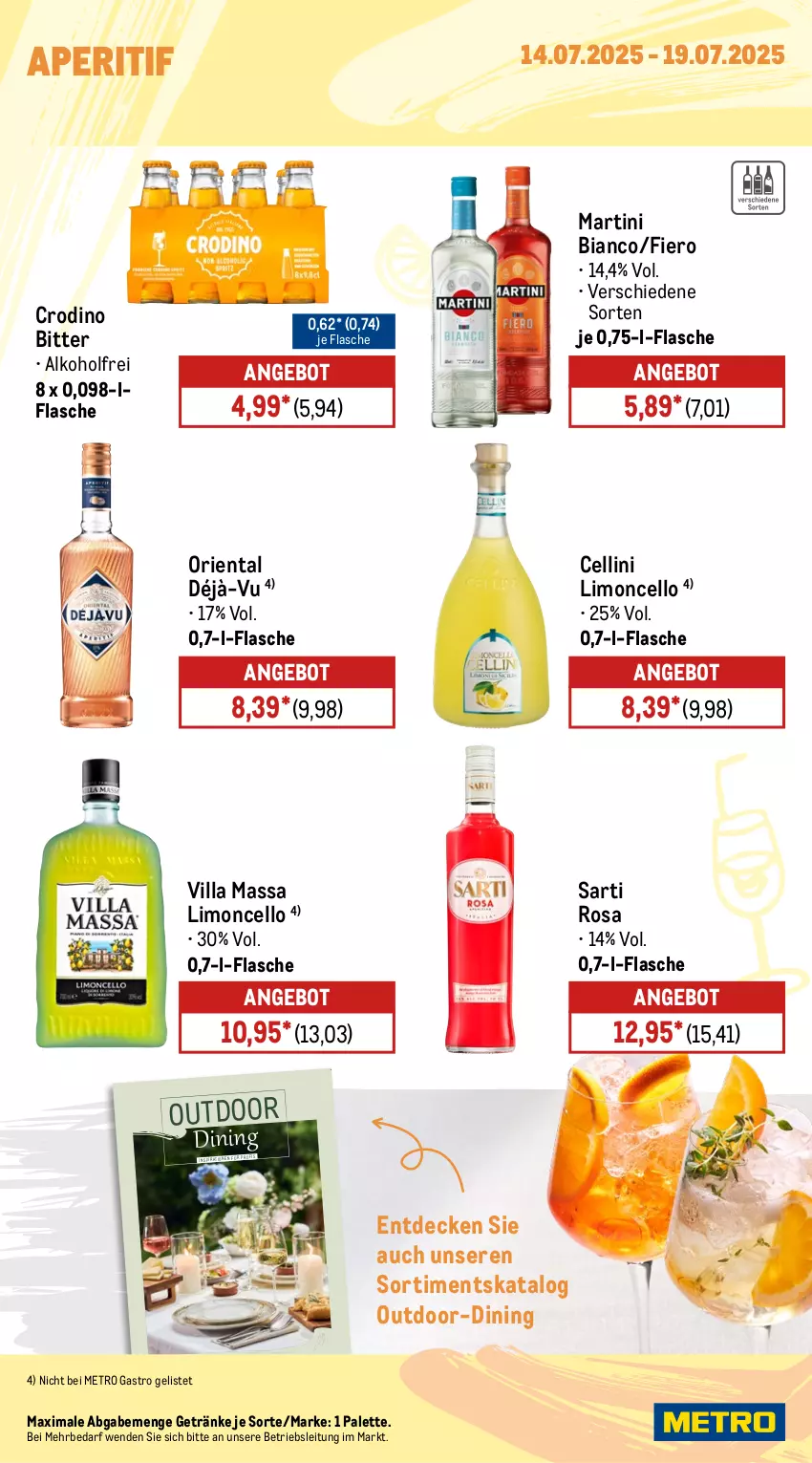 Aktueller Prospekt Metro - Wochen-Angebote Gastro - von 14.07 bis 19.07.2025 - strona 17 - produkty: alkohol, angebot, aperitif, decke, eis, flasche, getränk, getränke, limo, martini, Metro, metro gastro, Palette, Ti