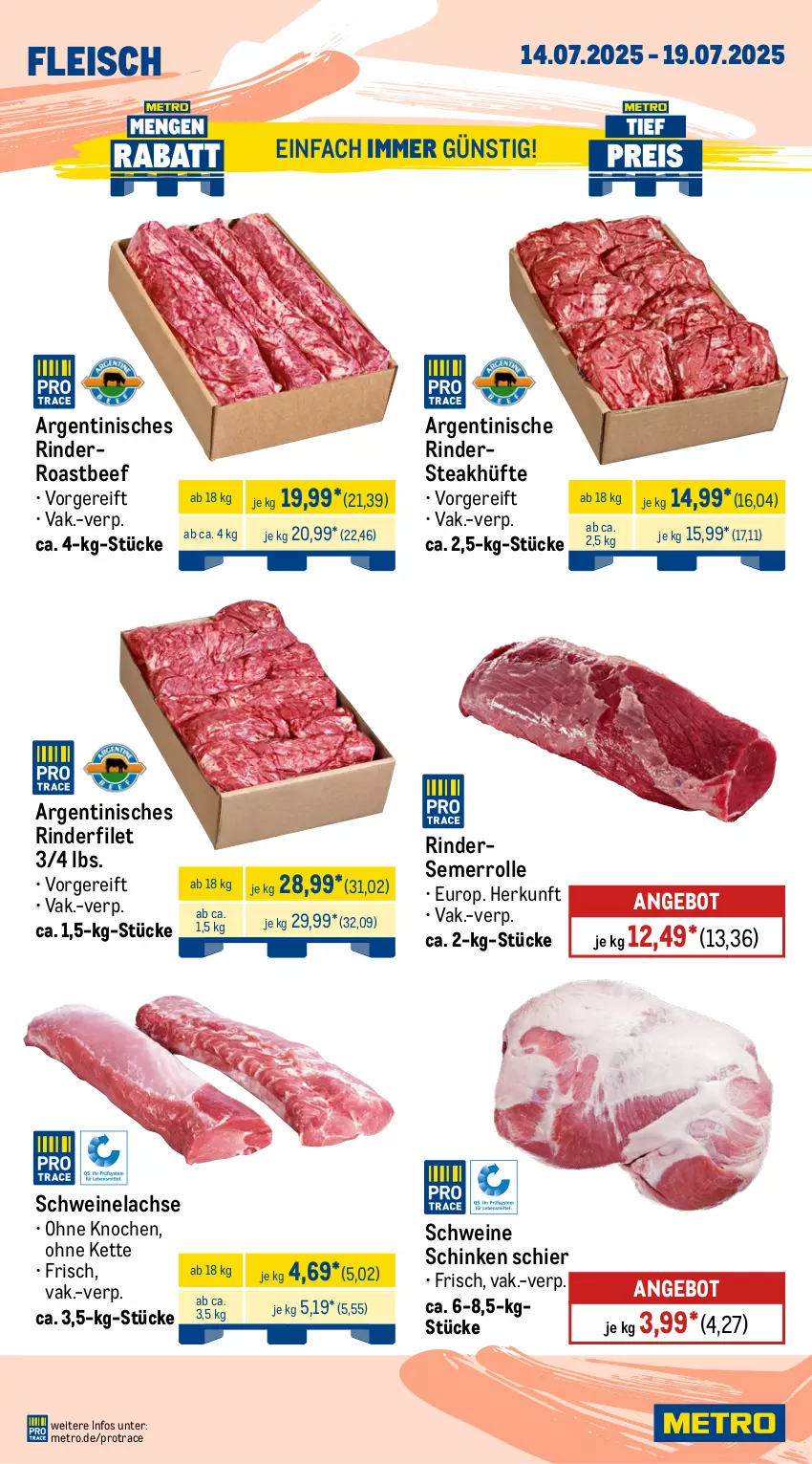 Aktueller Prospekt Metro - Wochen-Angebote Gastro - von 14.07 bis 19.07.2025 - strona 2 - produkty: angebot, beef, eis, filet, fleisch, Kette, lachs, Metro, rind, rinder, rinderfilet, Rindersteak, roastbeef, schinken, schwein, schweine, Schweinelachs, steak, steakhüfte, Ti, wein, weine