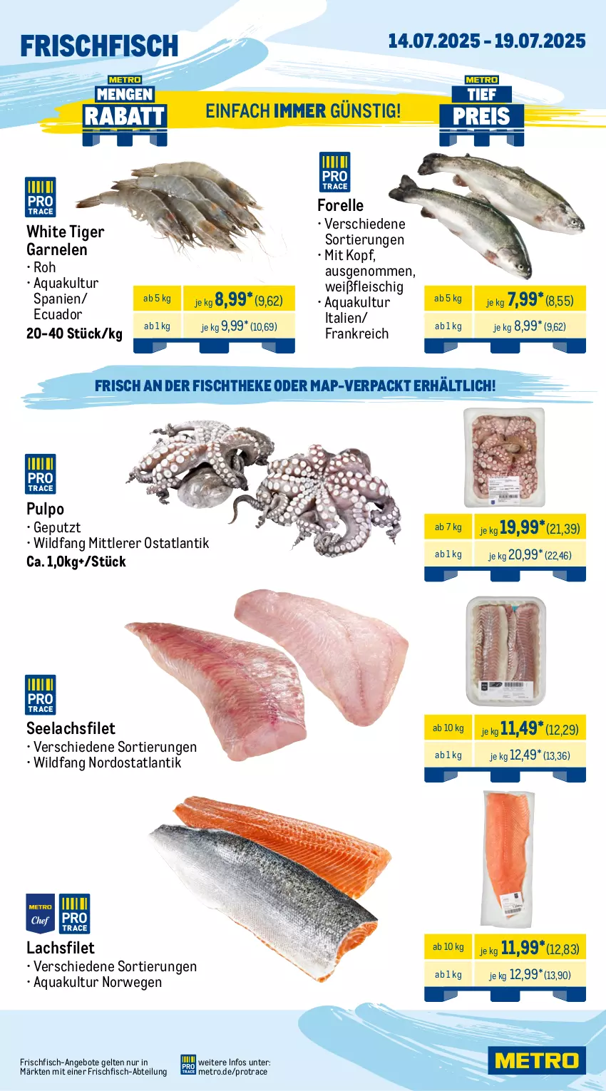 Aktueller Prospekt Metro - Wochen-Angebote Gastro - von 14.07 bis 19.07.2025 - strona 5 - produkty: Abtei, angebot, angebote, aqua, eis, elle, filet, fisch, fischtheke, fleisch, forelle, frischfisch, garnelen, lachs, lachsfilet, Metro, rel, rwe, seelachsfilet, Ti, Wild