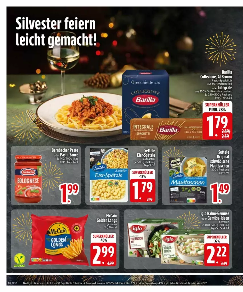 Aktueller Prospekt Edeka - Prospekte - von 29.12.2025 bis 05.01.2026 - strona 10 - produkty: barilla, beutel, eier, eis, Golden Longs, hartweizen, iglo, korn, maultaschen, mccain, pasta, reis, settele, Spezi, Tasche, taschen, ZTE