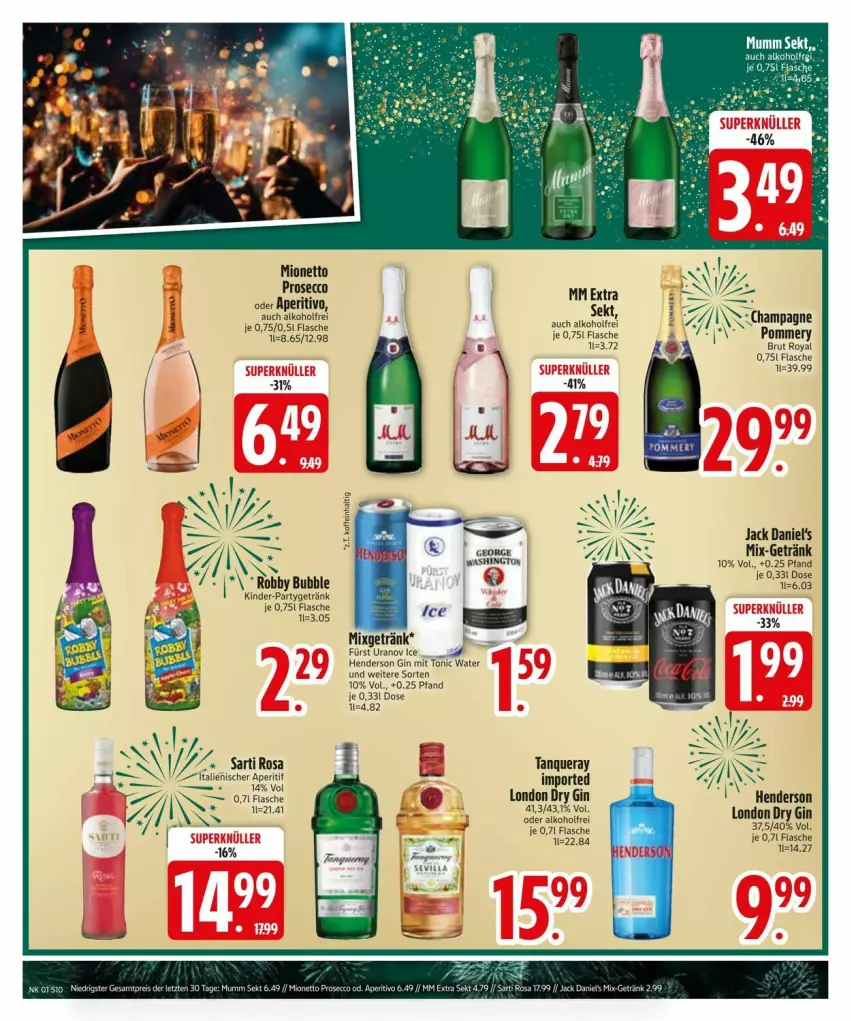 Aktueller Prospekt Edeka - Prospekte - von 29.12.2025 bis 05.01.2026 - strona 12 - produkty: alkohol, brut, dry gin, ecco, enders, flasche, getränk, gin, jack daniel, jack daniel's, Kinder, london dry, london dry gin, mionetto, Mixgetränk, mm extra, prosecco, sekt, Tanqueray, Ti, tonic, tonic water