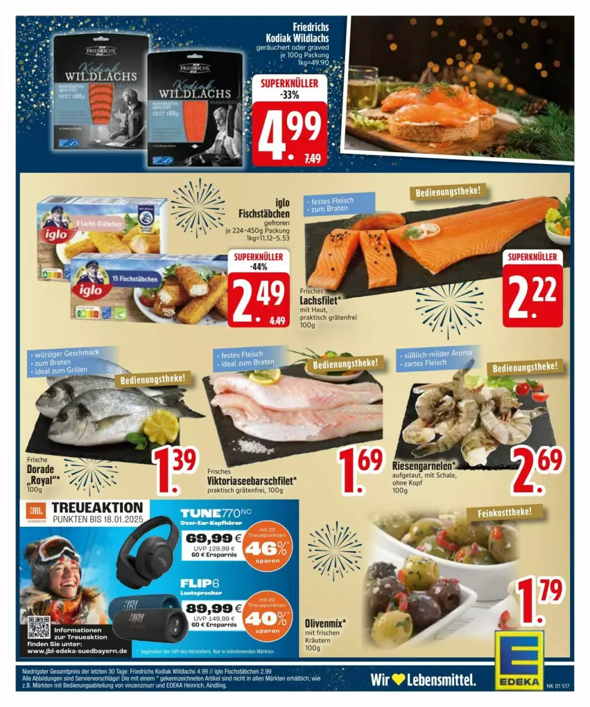 Aktueller Prospekt Edeka - Prospekte - von 29.12.2025 bis 05.01.2026 - strona 19 - produkty: Dorade, filet, fisch, garnelen, iglo, kräuter, kräutern, lachs, olive, oliven, Ria, riesengarnelen, Schal, Schale, tee, Ti, tisch, Wild, wildlachs