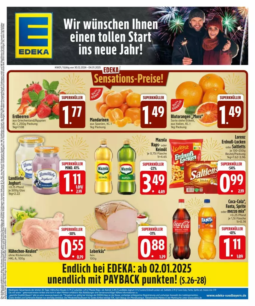 Aktueller Prospekt Edeka - Prospekte - von 29.12.2025 bis 05.01.2026 - strona 3 - produkty: beere, beeren, beutel, Blutorange, deka, eis, erdbeere, erdbeeren, flasche, joghur, joghurt, keimöl, landliebe, leberkäs, lorenz, mandarine, mandarinen, mazola, Mezzo Mix, ndk, orange, orangen, payback, reis, saltletts, sensations, Ti