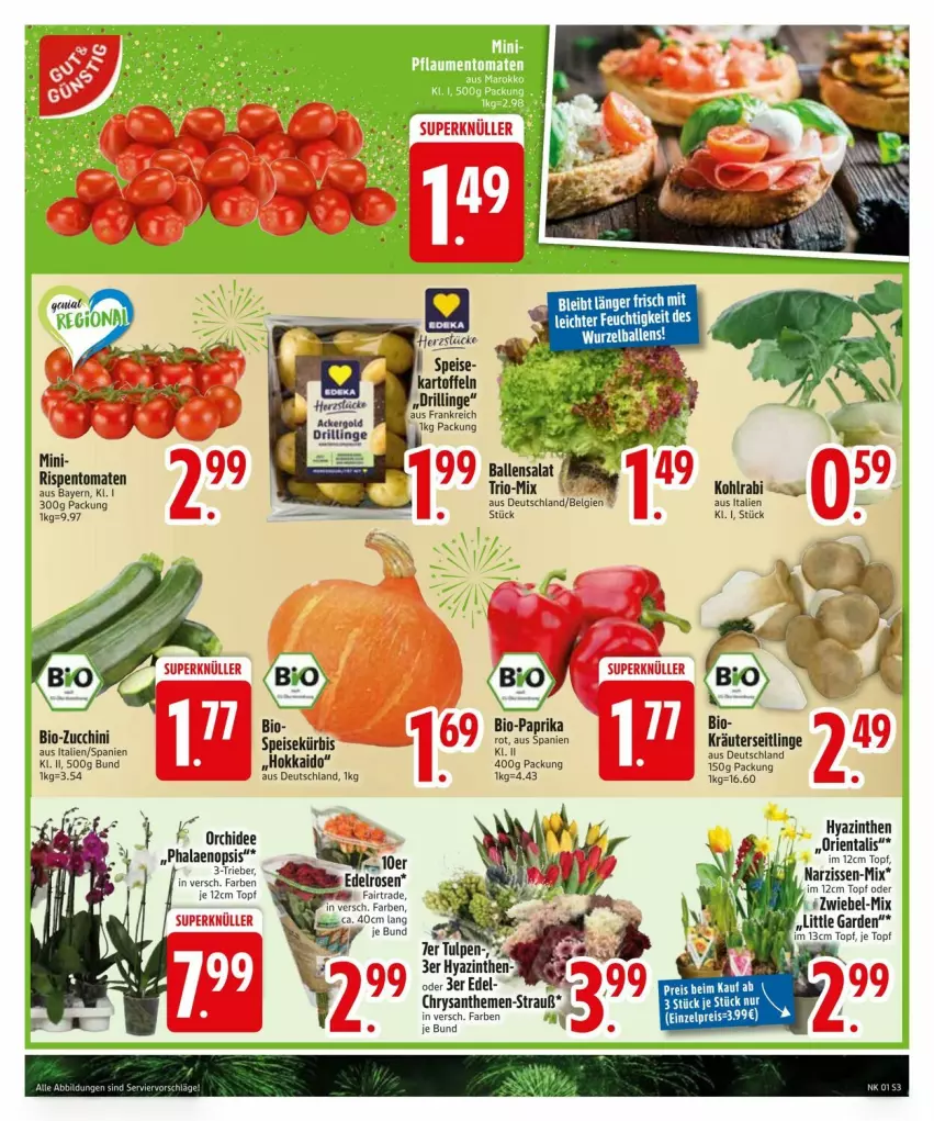 Aktueller Prospekt Edeka - Prospekte - von 29.12.2025 bis 05.01.2026 - strona 5 - produkty: bio, Bio-Paprika, bio-zucchini, chrysanthemen, eis, kohlrabi, kräuter, Kräuterseitlinge, LG, Narzissen, orchidee, paprika, pflaume, pflaumen, phalaenopsis, reis, rispentomaten, tomate, tomaten, topf, zucchini, zwiebel