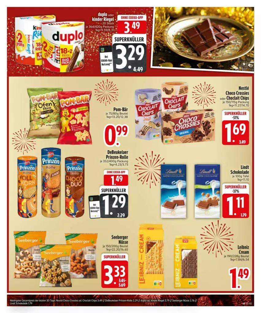 Aktueller Prospekt Edeka - Prospekte - von 29.12.2025 bis 05.01.2026 - strona 7 - produkty: Berger, beutel, chips, choclait chips, choco crossies, crossies, debeukelaer, lindt, pom-bär, schoko, schokolade, seeberger