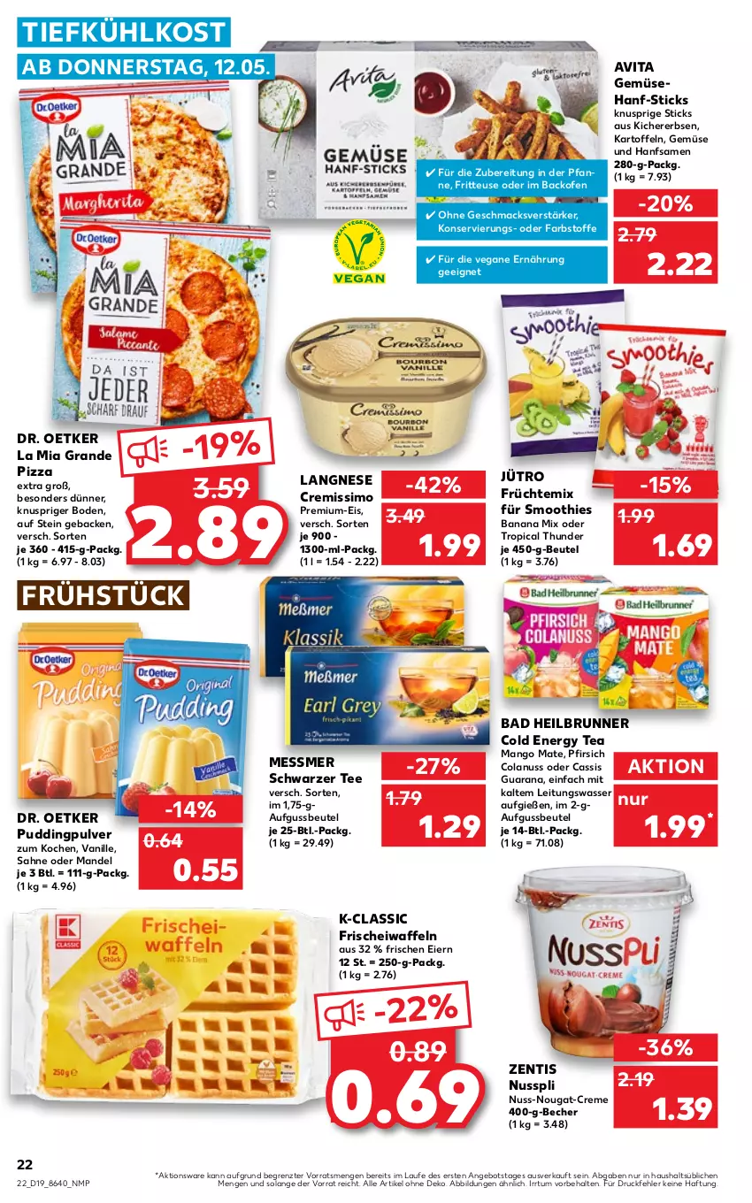 Aktueller Prospekt Kaufland - von 12.05 bis 18.05.2022 - strona 22 - produkty: angebot, backofen, Bad, Becher, beutel, cassis, cola, creme, cremissimo, Dr. Oetker, eier, eis, erbsen, fritteuse, früchte, geback, gsw, kartoffel, kartoffeln, kichererbsen, langnese, langnese cremissimo, mac, mandel, mango, nuss, nuss-nougat-creme, nusspli, Ofen, pfanne, pfirsich, pizza, pudding, Rana, sahne, schwarzer tee, sim, smoothie, smoothies, tee, Ti, tiefkühlkost, vanille, vita, waffeln, wasser, zentis, ZTE