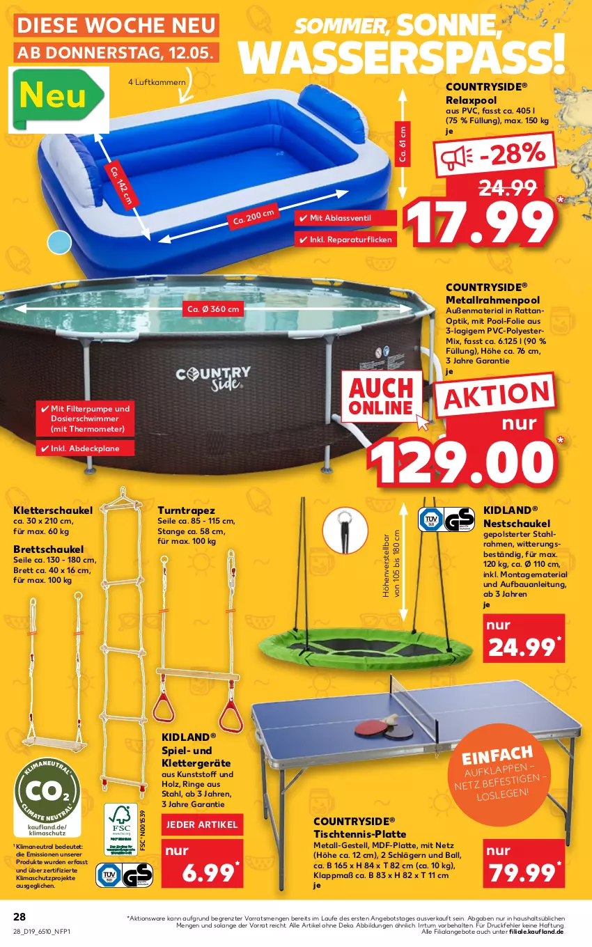 Aktueller Prospekt Kaufland - von 12.05 bis 18.05.2022 - strona 28 - produkty: abdeckplane, angebot, angebote, ball, Bau, Holz, latte, mit thermometer, pool, rel, Ria, ring, Schaukel, thermometer, Ti, tisch, wasser, ZTE