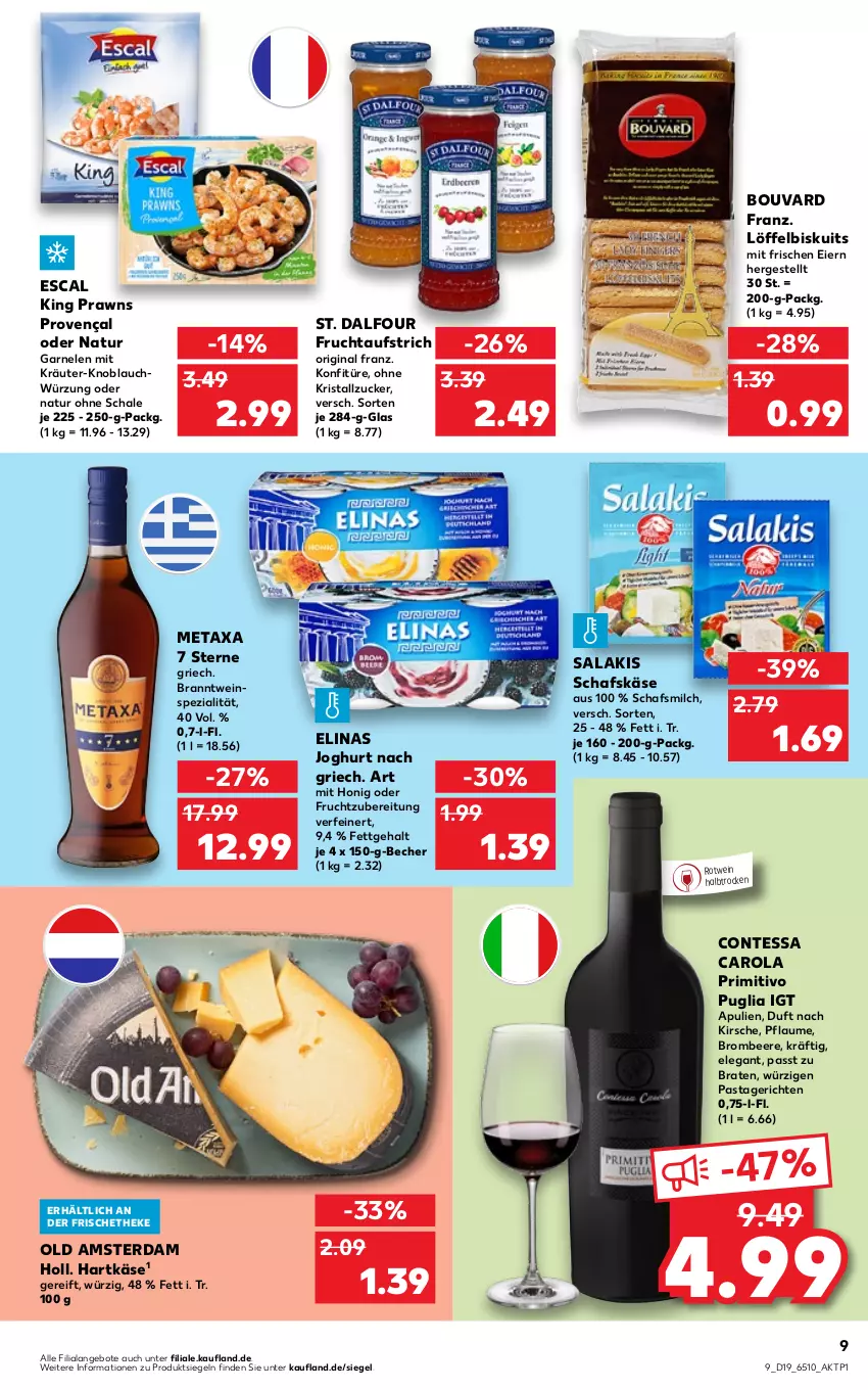 Aktueller Prospekt Kaufland - von 12.05 bis 18.05.2022 - strona 9 - produkty: angebot, angebote, aufstrich, Becher, beere, braten, brombeere, eier, elinas, elinas joghurt, escal, frucht, fruchtaufstrich, garnelen, gin, hartkäse, honig, joghur, joghurt, joghurt nach, Käse, kirsch, kirsche, knoblauch, konfitüre, kräuter, Löffel, Löffelbiskuits, Metaxa, milch, natur, Old Amsterdam, pasta, Pastagericht, pflaume, prawns, primitivo, rotwein, salakis, schafskäse, Schal, Schale, Spezi, Ti, wein, zucker