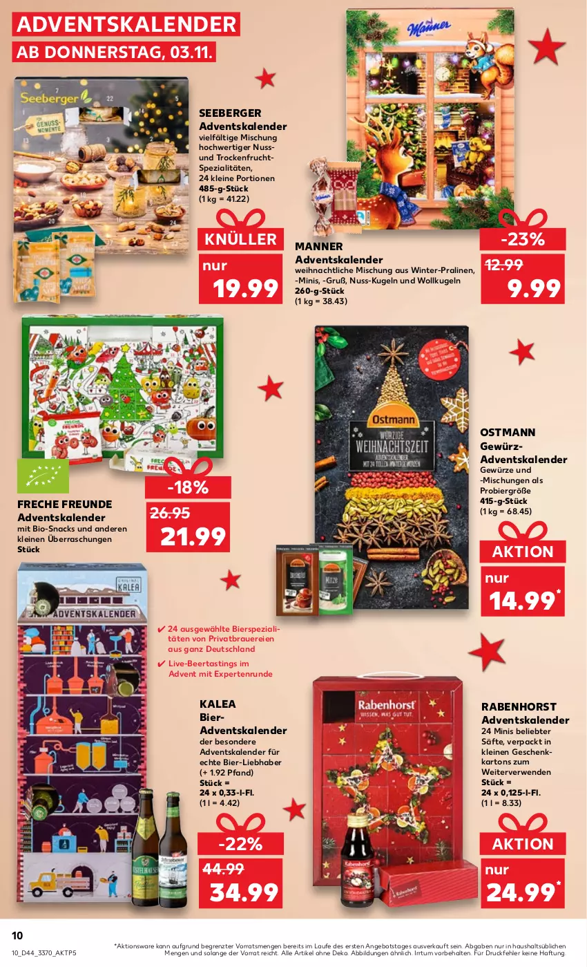 Aktueller Prospekt Kaufland - von 03.11 bis 09.11.2022 - strona 10 - produkty: Adventskalender, angebot, asti, auer, Berger, bier, bierspezialitäten, bio, freche freunde, frucht, gewürz, Kugel, leine, Manner, nuss, pralinen, rwe, säfte, seeberger, snack, snacks, Spezi, Ti, ZTE