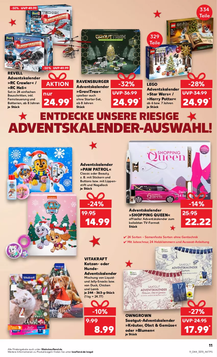 Aktueller Prospekt Kaufland - von 03.11 bis 09.11.2022 - strona 11 - produkty: Adventskalender, angebot, angebote, batterie, batterien, Bau, blume, blumen, burger, decke, Duck, elle, ente, Holz, Klammern, kraft, kräuter, lack, lamm, Lippenstift, Nagellack, obst, Paw Patrol, ravensburger, snack, snacks, Ti, vita, vitakraft