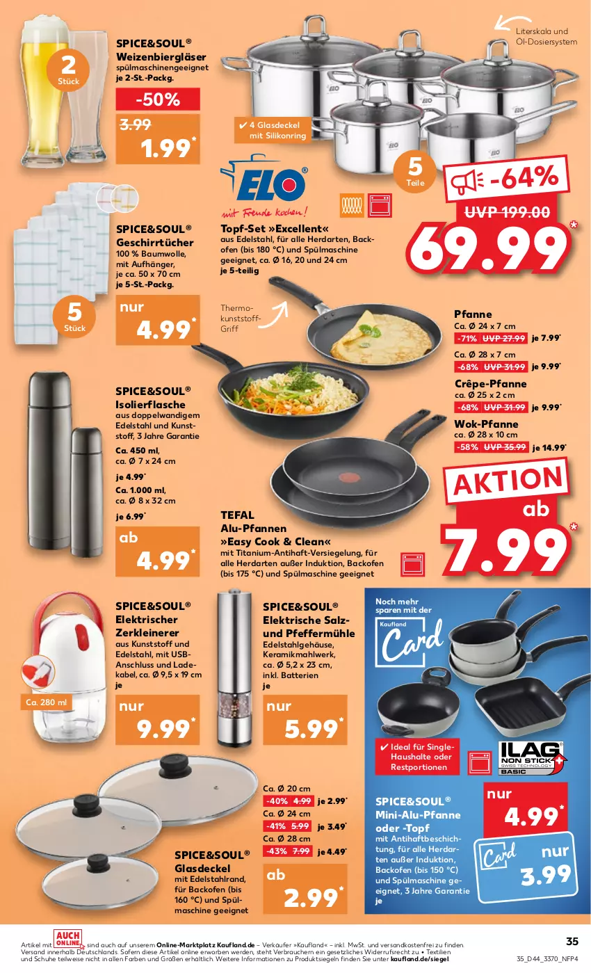 Aktueller Prospekt Kaufland - von 03.11 bis 09.11.2022 - strona 35 - produkty: backofen, batterie, batterien, Bau, baumwolle, bier, Crêpe-Pfanne, decke, Deckel, deka, edelstahl, eis, elle, erde, flasche, geschirr, geschirrtücher, Glasdeckel, Gläser, herdarten, isolierflasche, ladekabel, leine, LG, ndk, Ofen, pfanne, pfannen, pfeffer, Pfeffermühle, Rauch, ring, salz, schuhe, spülmaschinen, tefal, Ti, topf, topf-set, tücher, usb, versandkostenfrei, wok, wolle, Zerkleinerer