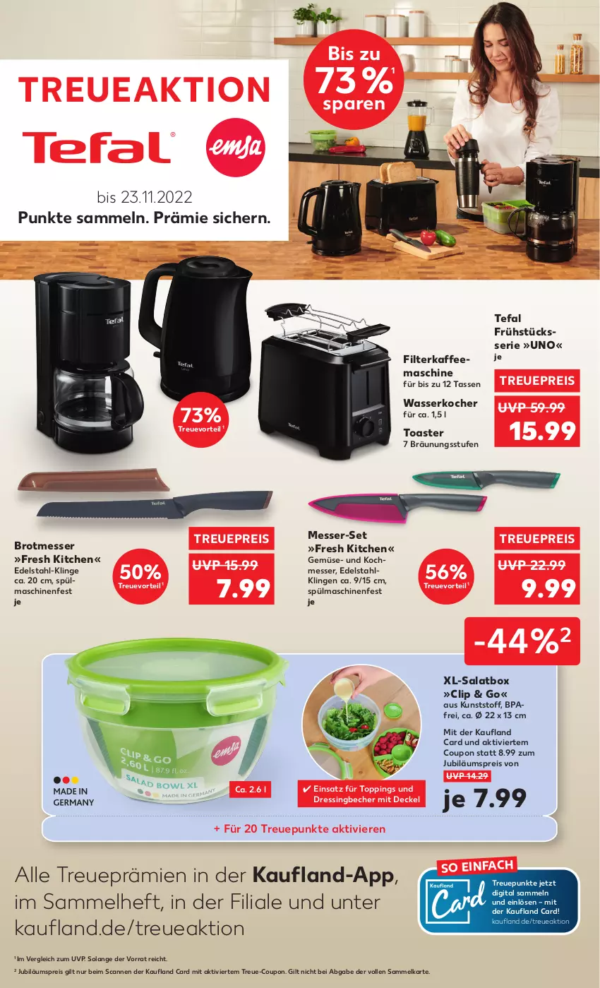 Aktueller Prospekt Kaufland - von 03.11 bis 09.11.2022 - strona 41 - produkty: Becher, brot, coupon, decke, Deckel, dressing, edelstahl, eis, Jubiläums, jubiläumspreis, kaffee, Kocher, messer, reis, salat, spülmaschinen, tasse, tefal, Ti, toast, toaster, wasser