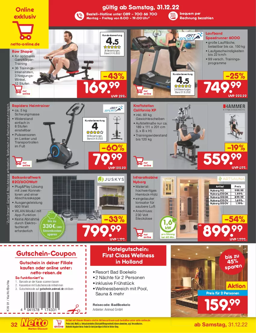 Aktueller Prospekt Netto Marken-Discount - Filial-Angebote - von 02.01 bis 07.01.2023 - strona 32 - produkty: Bad, Bau, coupon, eis, Elektro, gsw, gutschein, Holz, kraft, LG, ndk, pool, reis, Ria, spee, Sport, steckdose, telefon, Ti, uhr, wellnessbereich