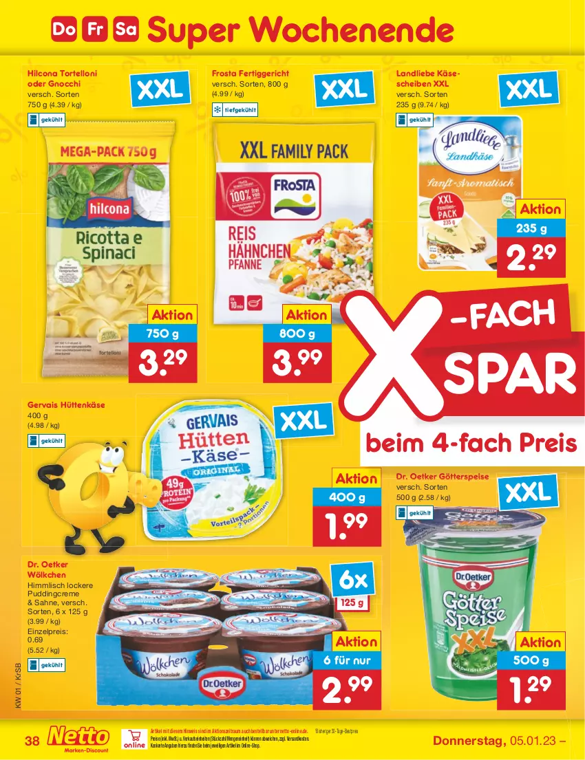 Aktueller Prospekt Netto Marken-Discount - Filial-Angebote - von 02.01 bis 07.01.2023 - strona 38 - produkty: bestpreis, creme, Dr. Oetker, eis, fertiggericht, frosta, gervais, gnocchi, götterspeise, hilcona, Käse, käsescheiben, landliebe, ndk, pudding, reis, sahne, Ti, torte, tortelloni