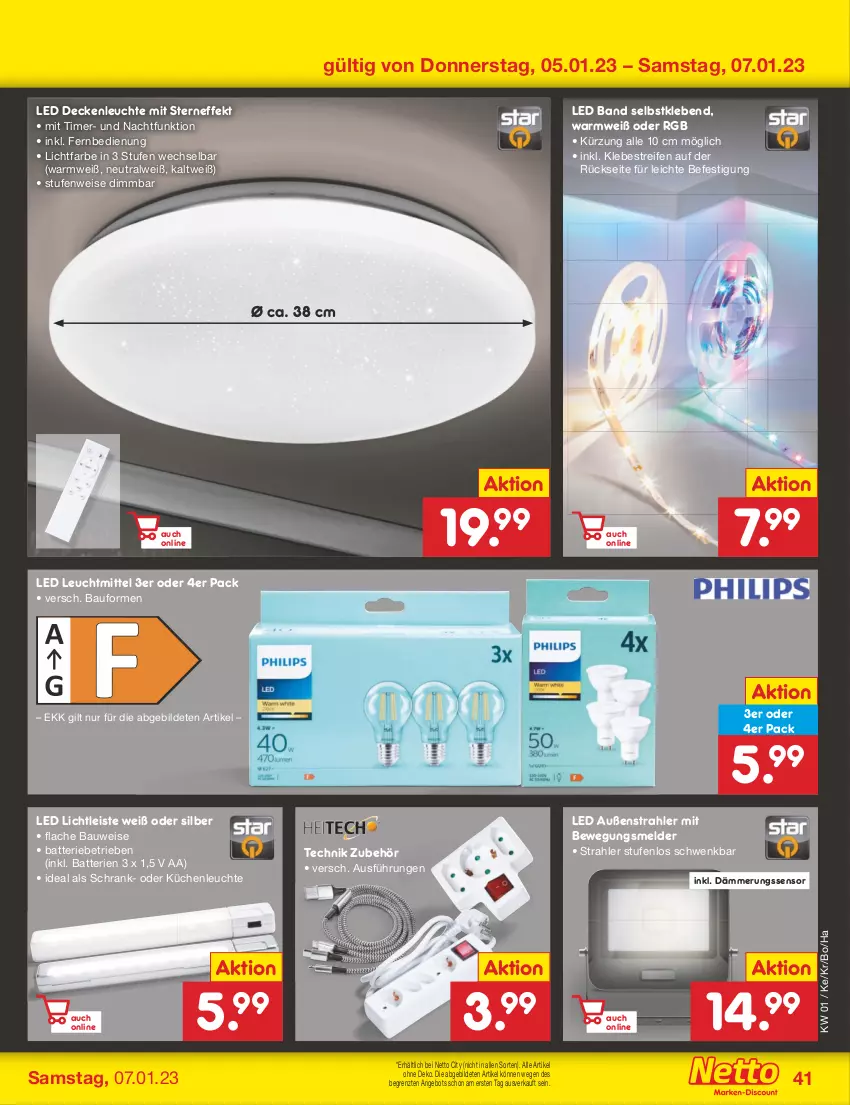 Aktueller Prospekt Netto Marken-Discount - Filial-Angebote - von 02.01 bis 07.01.2023 - strona 41 - produkty: angebot, batterie, batterien, Bau, decke, deckenleuchte, eis, fernbedienung, küche, Küchen, LED Deckenleuchte, Leuchte, leuchtmittel, reifen, Schrank, Ti, timer, ZTE