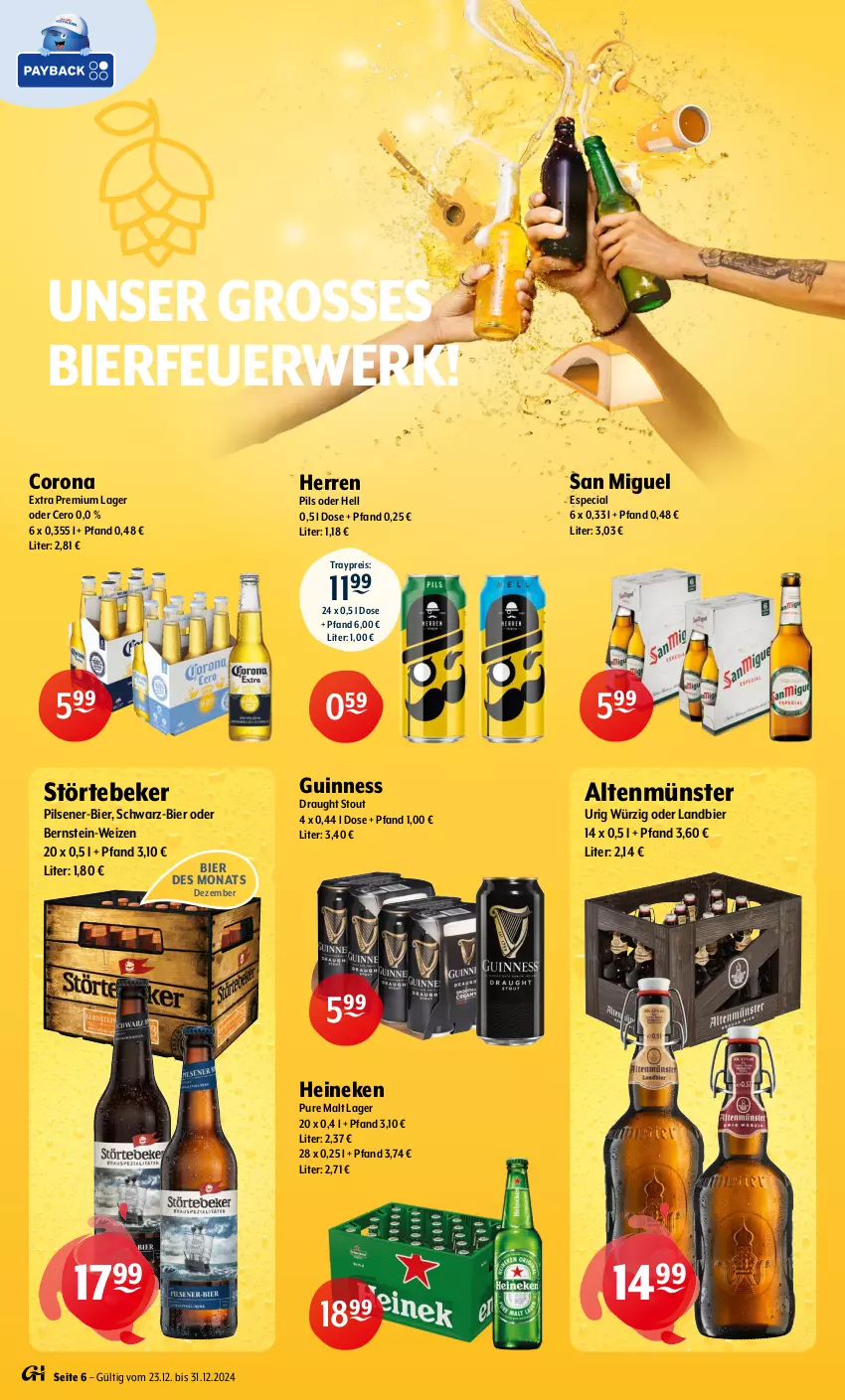 Aktueller Prospekt Getraenke Hoffmann - Prospekte - von 23.12 bis 31.12.2024 - strona 6 - produkty: Altenmünster, bier, corona, eis, Guinness, heineken, pils, pilsener, reis, rwe, störtebeker, Ti