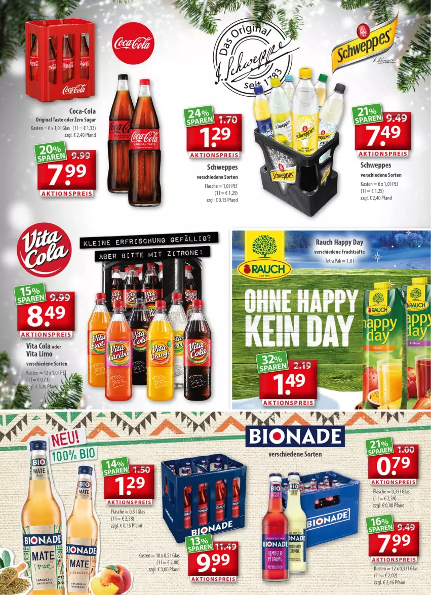 Aktueller Prospekt Getraenkeland - von 13.12 bis 24.12.2021 - strona 11 - produkty: coca-cola, cola, flasche, frucht, fruchtsäfte, gin, Happy Day, limo, Rauch, säfte, schweppes, vita, Vita C