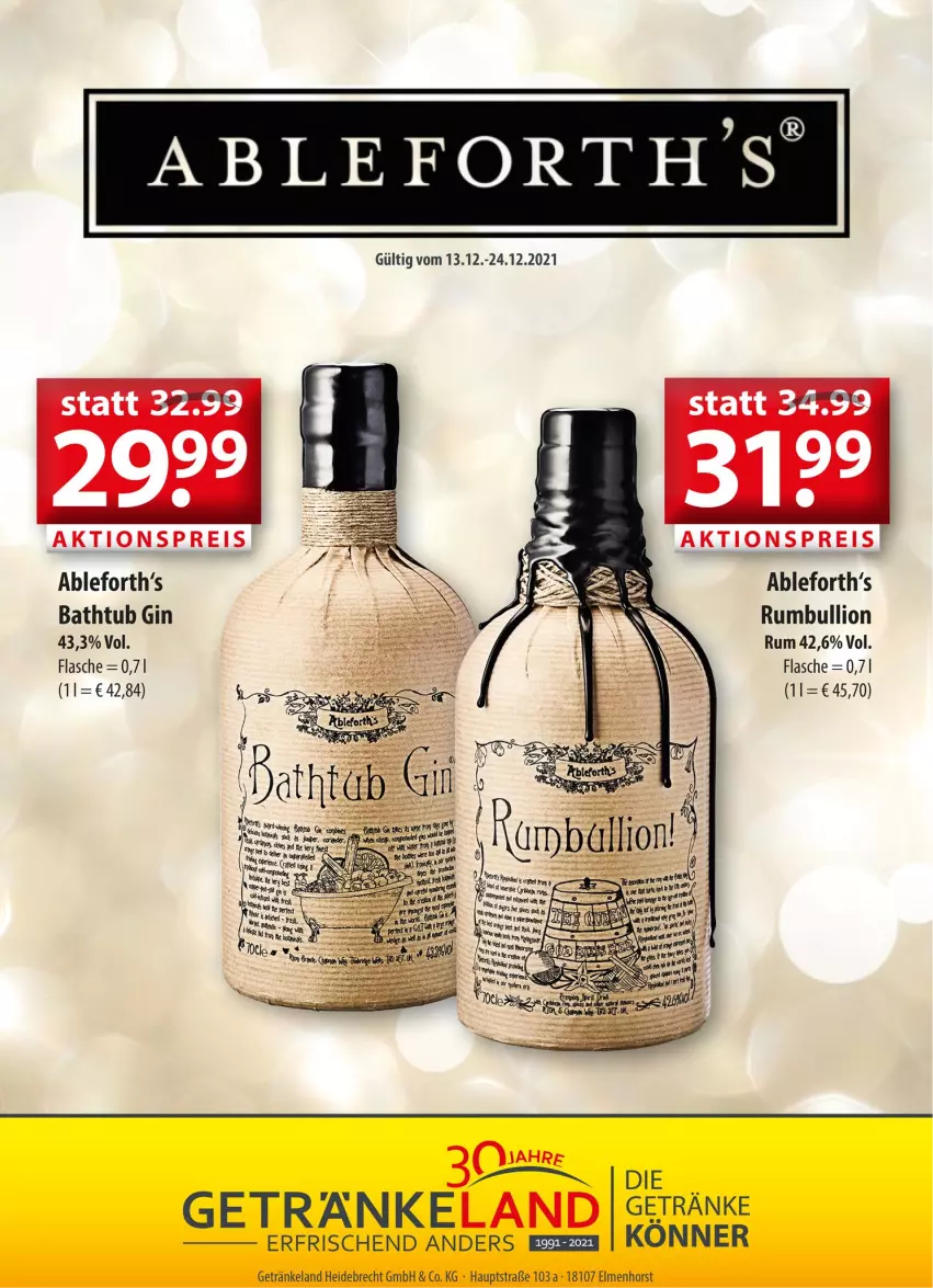 Aktueller Prospekt Getraenkeland - von 13.12 bis 24.12.2021 - strona 13 - produkty: aktionspreis, eis, Elan, flasche, getränk, getränke, gin, lion, reis, rum, Ti