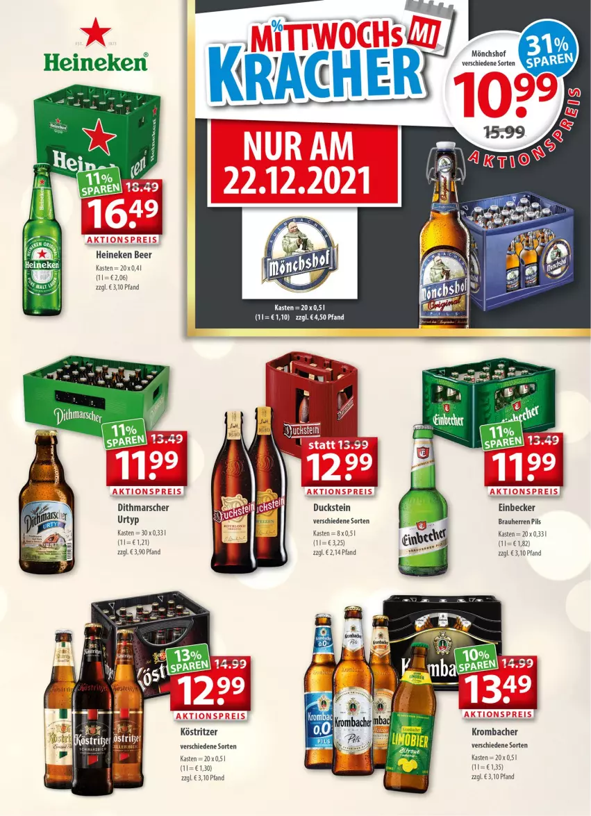 Aktueller Prospekt Getraenkeland - von 13.12 bis 24.12.2021 - strona 3 - produkty: Duck, heineken, köstritzer, krombache, krombacher, mars, mönchshof, pils, urtyp