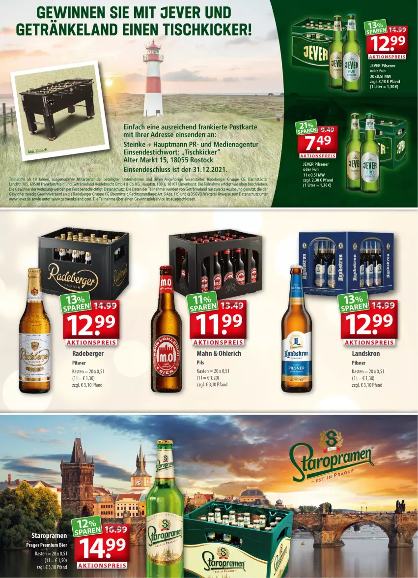 Aktueller Prospekt Getraenkeland - von 13.12 bis 24.12.2021 - strona 4 - produkty: Berger, eis, Elan, erde, getränk, getränke, jever, jever pilsener, LG, pils, pilsener, pilsner, radeberger, Staropramen, Ti, tisch, weck