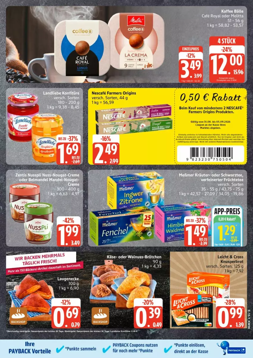 Aktueller Prospekt Edeka - Prospekte - von 31.08 bis 05.09.2026 - strona 19 - produkty: brot, coupon, coupons, gin, Laugeneck, nescafe, payback, tee, Ti