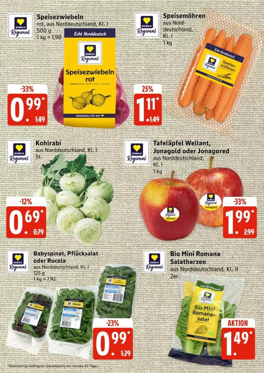Aktueller Prospekt Edeka - Prospekte - von 31.08 bis 05.09.2026 - strona 7 - produkty: Babyspinat, bio, cola, eis, gin, jonagored, kohlrabi, LG, möhren, reis, rucola, salat, salatherzen, speisemöhren, Speisezwiebeln, spinat, tafeläpfel, Ti, Wella, ZTE, zwiebel, zwiebeln