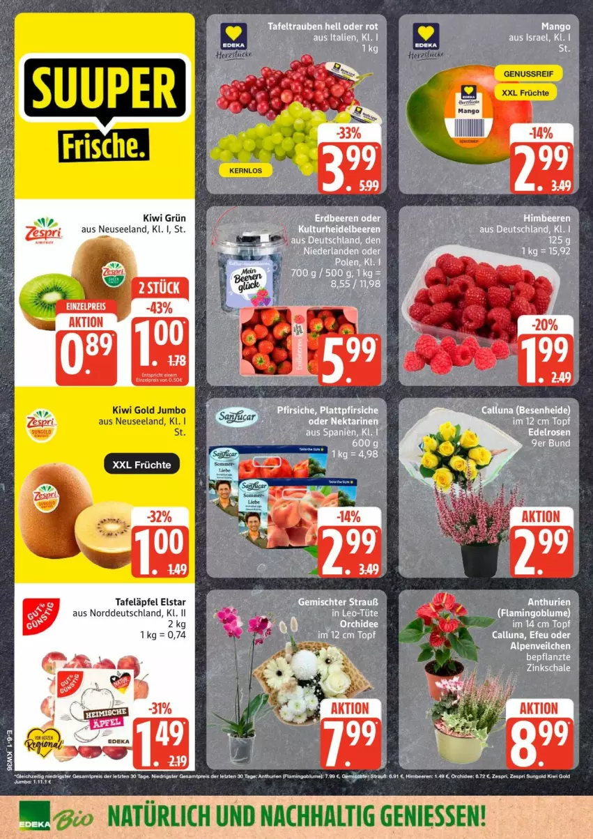 Aktueller Prospekt Edeka - Prospekte - von 31.08 bis 05.09.2026 - strona 8 - produkty: beere, beeren, blume, eis, Elan, früchte, himbeer, himbeere, himbeeren, jumbo, kiwi, Kiwi Gold, mango, nuss, orchidee, reis, rosen, Schal, Schale, tafeläpfel, Ti, topf, zespri, ZTE