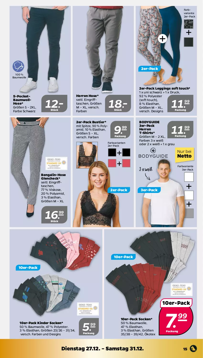 Aktueller Prospekt Netto - Woche 52 - von 26.12 bis 31.12.2022 - strona 15 - produkty: Bau, baumwolle, Bengalin, body, gin, hose, Kinder, leggings, Ria, shirt, shirts, socken, Stier, T-Shirt, Tasche, taschen, Ti, wolle