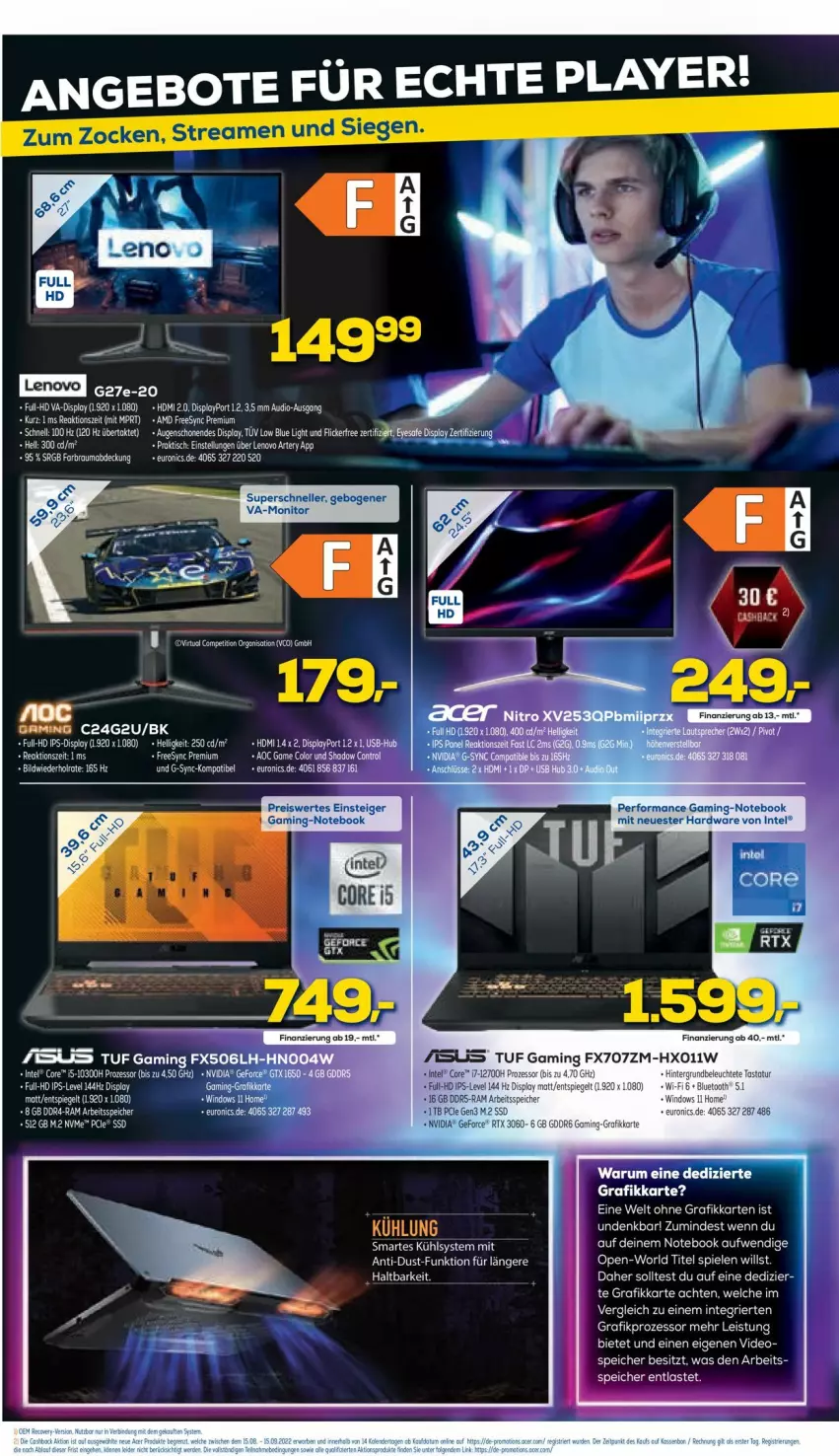 Aktueller Prospekt Euronics - Prospekte - von 24.08 bis 31.08.2022 - strona 2 - produkty: angebot, angebote, deo, eis, elle, geforce, hardware, HDMI, Intel, ips-display, lenovo, monitor, notebook, nvidia, reis, rtx, rum, spiegel, Spiele, ssd, Ti, tisch, usb