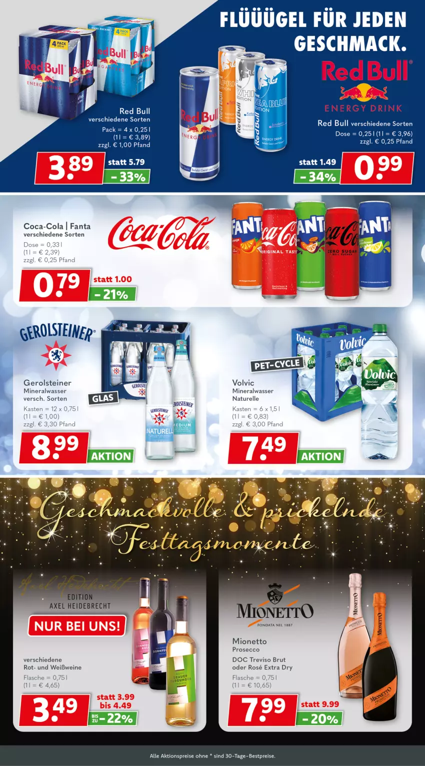 Aktueller Prospekt Getraenkeland - von 23.12.2024 bis 04.01.2025 - strona 4 - produkty: aktionspreis, Alwa, bestpreis, bestpreise, brut, coca-cola, cola, drink, ecco, eis, elle, energy drink, fanta, flasche, gerolsteine, gerolsteiner, mac, mineralwasser, mionetto, natur, prosecco, red bull, reis, rel, steiner, Ti, volvic, wasser, wein, weine, Weißwein, zucker