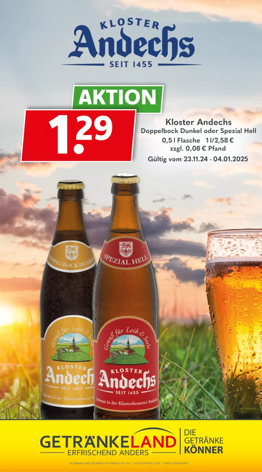 Aktueller Prospekt Getraenkeland - von 23.12.2024 bis 04.01.2025 - strona 9 - produkty: Elan, flasche, getränk, getränke, Kloster Andechs, Spezi, Ti