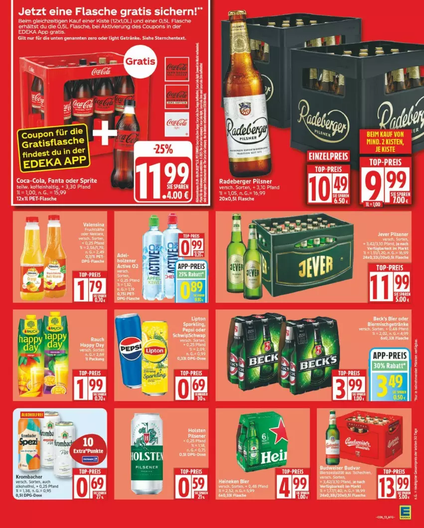Aktueller Prospekt Edeka - Prospekte - von 01.09 bis 06.09.2025 - strona 13 - produkty: beck's, Berger, bier, coupon, coupons, deka, eis, ente, flasche, getränk, getränke, pils, pilsner, radeberger, radeberger pilsner, reis, tee, Ti, top-preis