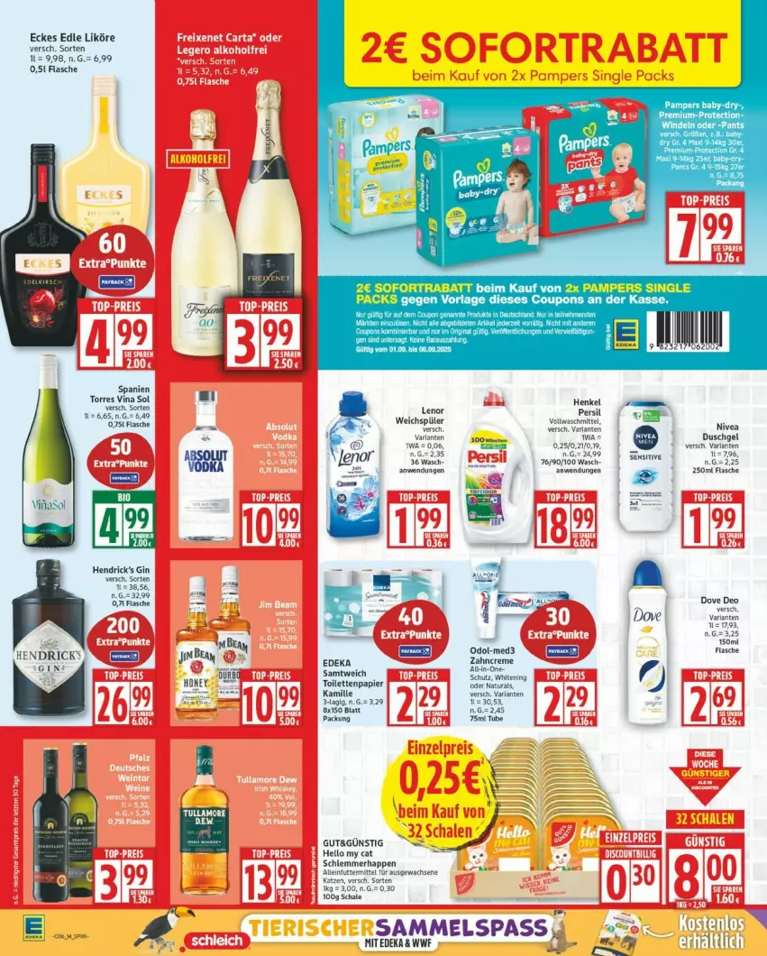 Aktueller Prospekt Edeka - Prospekte - von 01.09 bis 06.09.2025 - strona 14 - produkty: arla, bio, coupon, coupons, deka, deo, dove, flasche, gin, Hendrick's Gin, henkel, likör, natur, natura, pampers, Ria, Schal, Schale, sofortrabatt, Ti, vollwaschmittel, waschmittel, weichspüler