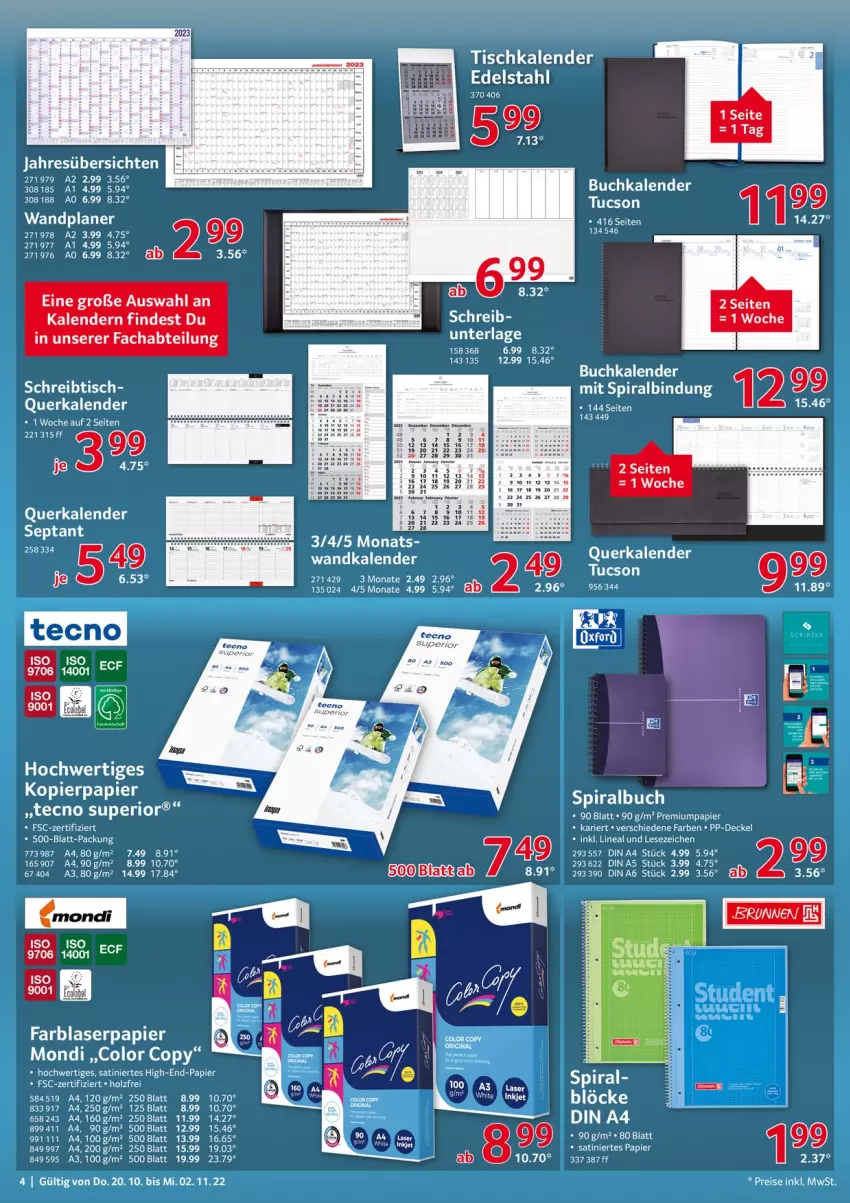 Aktueller Prospekt Selgros - Büro - von 20.10 bis 02.11.2022 - strona 4 - produkty: buch, decke, Deckel, din a4, edelstahl, eis, Holz, ndk, papier, reis, schreibtisch, Ti, tisch, tuc, Wandkalender