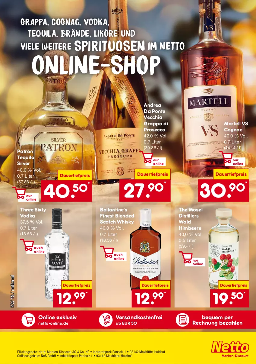 Aktueller Prospekt Netto Marken-Discount - Regionale & Internationale Premium-Spirituosen - von 27.03 bis 24.04.2022 - strona 8 - produkty: angebot, angebote, auer, ball, beere, blended scotch, blended scotch whisky, chia, Cognac, dauertiefpreis, discount, ecco, eis, grappa, himbeer, himbeere, Holz, likör, marken-discount, ndk, prosecco, reis, scotch, scotch whisky, spirituosen, tequila, Three Sixty, Ti, tiefpreis, versandkostenfrei, vodka, whisky